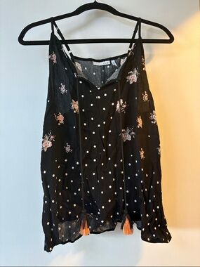 lug Black Polka Dot & Pink Floral Cami with Tassels